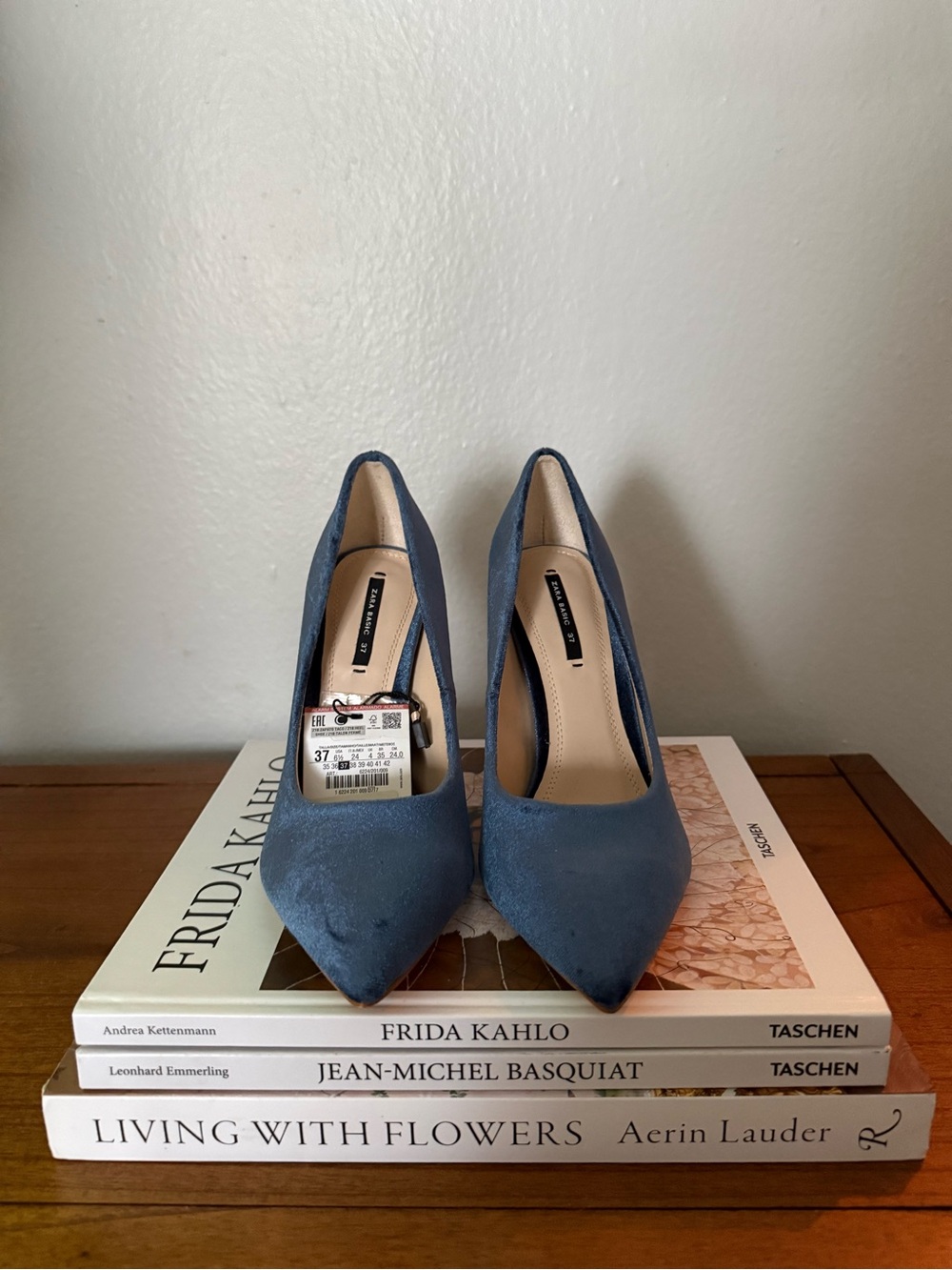 Zara Dusty Blue Suede Pointed-Toe Pumps
